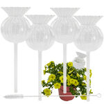 Aqua Glass Plant Watering Globes - 4pc Flower w/ Cork