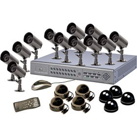 16-Channel DVR With 12 Bullet Cameras, 4 Dome Cameras And 4 Simulated Dome Cameras