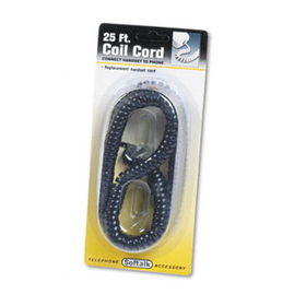 Coiled Phone Cord, Plug/Plug, 25 ft., Black