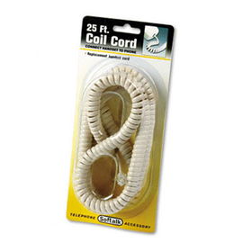 Coiled Phone Cord, Plug/Plug, 25 ft., Ivorysoftalk 