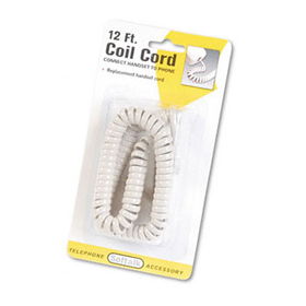 Coiled Phone Cord, Plug/Plug, 12 ft., Ivory