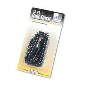 Coiled Phone Cord, Plug/Plug, 12 ft., Black