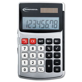 Handheld Calculator, Hard Flip Case, 8-Digit LCD, Dual Power, Silverinnovera 