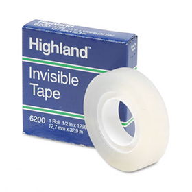 Invisible Permanent Mending Tape, 1/2"" x 1296"", 1"" Core, Clear