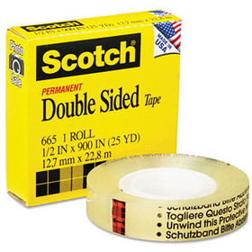Double Sided Office Tape, 1/2"" x 900"", 1"" Core, Clear