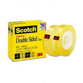 665 Double-Sided Office Tape, 1/2"" x 900"", 1"" Core, Clear, 2/Packscotch 