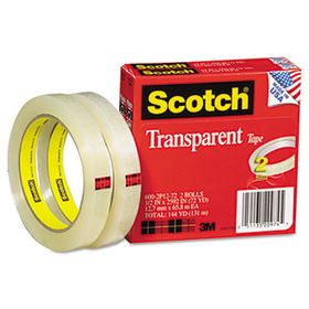 Transparent Tape 600 2P12 72, 1/2"" x 2592"", 3"" Core, Transparent, 2/Pack