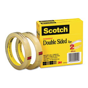 665 Double-Sided Tape, 1/2"" x 1296"", 3"" Core, Transparent, 2/Packscotch 
