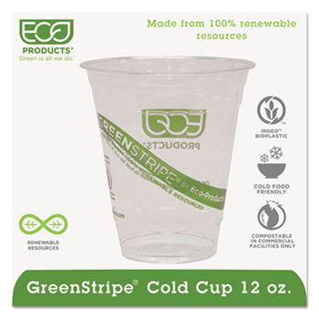 Eco-Products EPCC12GS - GreenStripe Renewable Resource Compostable Cold Drink Cups, 12 oz, Clr, 1000/Ctn