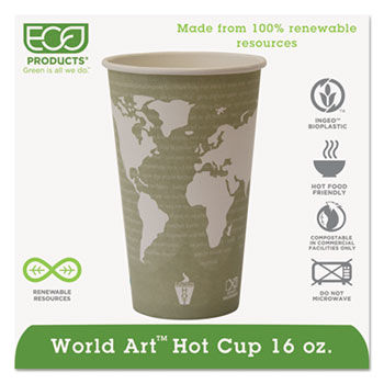 Eco-Products EPBHC16WA - World Art Renewable Resource Compostable Hot Cups, 16 oz, Sea Green, 1000/Ctn