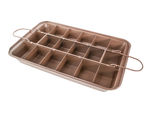 Brownie Nonstick Pan with Dividers -Nonstick Copper Baking Tray - All Edge & Corner Brownie Pan for Uniform Slices - 18 Precut Brownies - Even Heating, Dishwasher Safe - 12x8 Inch with Handles