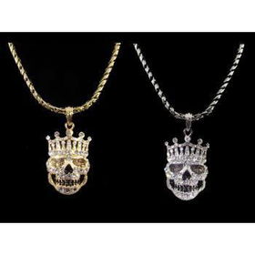 Crowned Skull Necklace and Pendant | Rhodium Case Pack 1crowned 