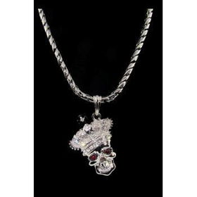 Red Eyed Skull Necklace and Pendant | Rhodium Case Pack 1red 