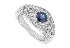 Blue Sapphire and Diamond Ring : 14K White Gold - 1.25 CT Diamonds - Ring Size 9.5blue 