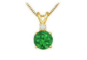Diamond and Emerald Solitaire Pendant : 14K Yellow Gold - 1.00 CT TGWdiamond 