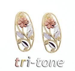 Diamond Cut Tri-tone Brushed Gold Flower Earringsdiamond 