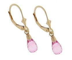 Briolette Pink Topaz 14K Gold Dangle Hoop Earringsbriolette 