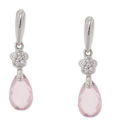 Pink Quartz Diamond 14K White Gold Dangle Earringspink 