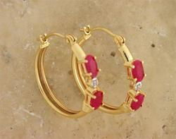 Ruby and Diamond 14K Gold Hoop Earringsruby 