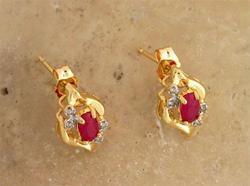 Red Delicious Ruby and Diamond 14K Gold Stud Earringsred 