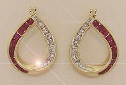 Ruby and Diamond 14K Gold Hoop Earringsruby 
