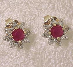 Ruby Diamond 14K Gold Flower Earringsruby 