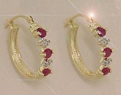 Ruby and Diamond Genuine Gold Hoop Earringsruby 