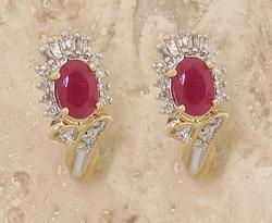 Oval Ruby and Diamond Gold J Hoop Flower Earringsoval 