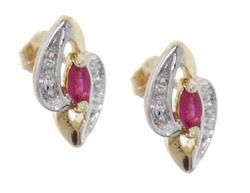 Marquise Ruby and Diamond Genuine Two-tone Gold Stud Earringsmarquise 