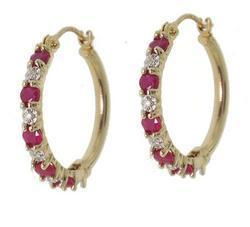 Ruby and Diamond Genuine Gold Hoop Earringsruby 