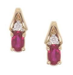 Oval Ruby and Diamond 14K Gold Earringsoval 