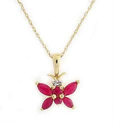 Ruby and Diamond Gold Butterfly Pendant Necklace