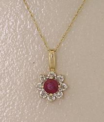 Ruby and Diamond 14K Gold Flower Pendant Necklace