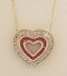 0.50cttw Ruby and Diamond Gold Heart Pendant Necklace