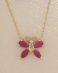 Ruby and Diamond 14K Gold Butterfly Pendant Necklace