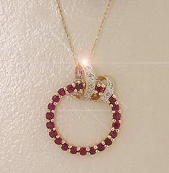 Ruby and Diamond Circle of Life 14K Gold Pendant Necklace