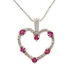 Ruby and Diamond 14K White Gold Heart Pendant Necklace