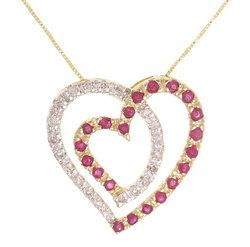 Ruby and Diamond Genuine Gold Heart Pendant Necklace