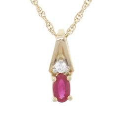 Oval Ruby and Diamond 14K Gold Pendant Necklace