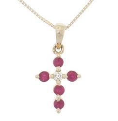 Ruby and Diamond 14K Gold Cross Pendant Necklace