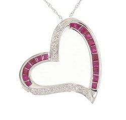 Ruby Diamond White Gold Heart Pendant Necklace