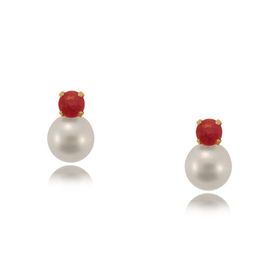 Pearl Earrings W/ Ruby 10K Gold Ladies or Girls Studspearl 