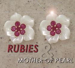 Ruby White Mother of Pearl Gold Stud Earringsruby 