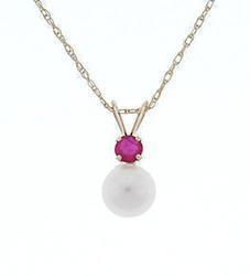 Pearl and Ruby Gold Pendant Necklace w/giftbox