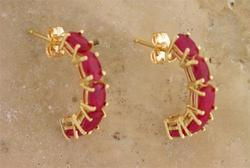 Ruby 14K Gold Half Hoop Dangle Earringsruby 