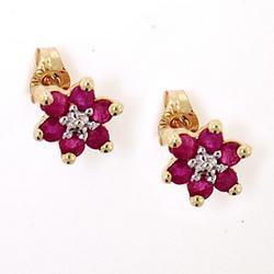 Ruby and Gold Flower Cluster Earringsruby 