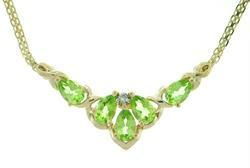 Pear Peridot and Diamond Gold Necklace