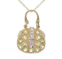 Peridot Diamond Gold Dangle Purse Pendant Necklace