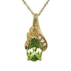 Pear Cut Peridot Diamond Gold Pendant Necklace