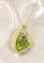 Trillion Peridot and Diamond Gold Pendant Necklace